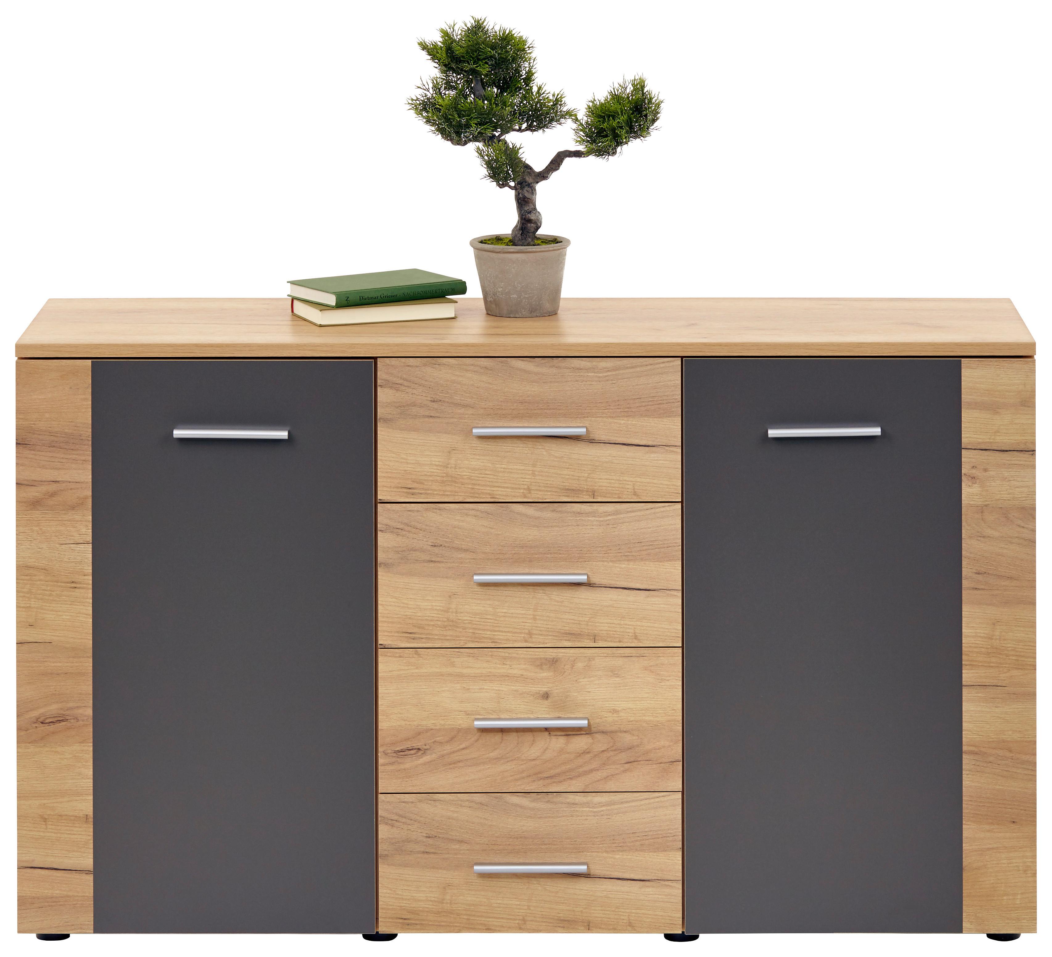 KOMODA UNO UNK02 - šedá/barvy dubu, Moderní, kompozitní dřevo (140/80/40cm)