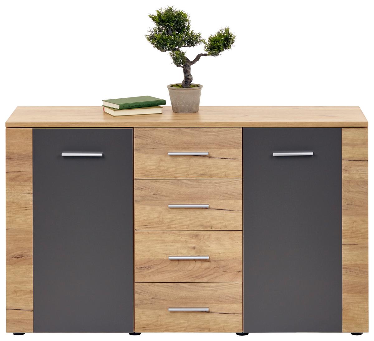 Komód Uno 140/80 Cm - tölgyfa színű/szürke, Modern, faalapú anyag (140/80/40cm)