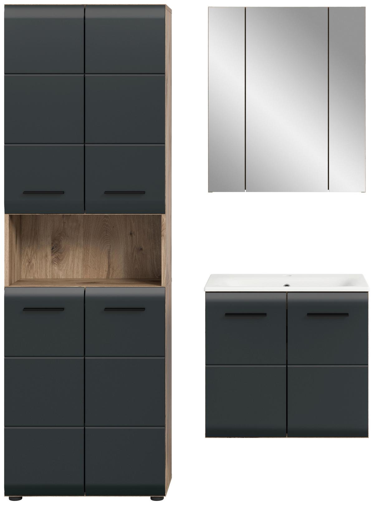 Kúpeľňa Ice 3-dielna, čierna/Dub tmavy - čierna/biela, Basics, kompozitné drevo/plast (120cm) - MID.YOU