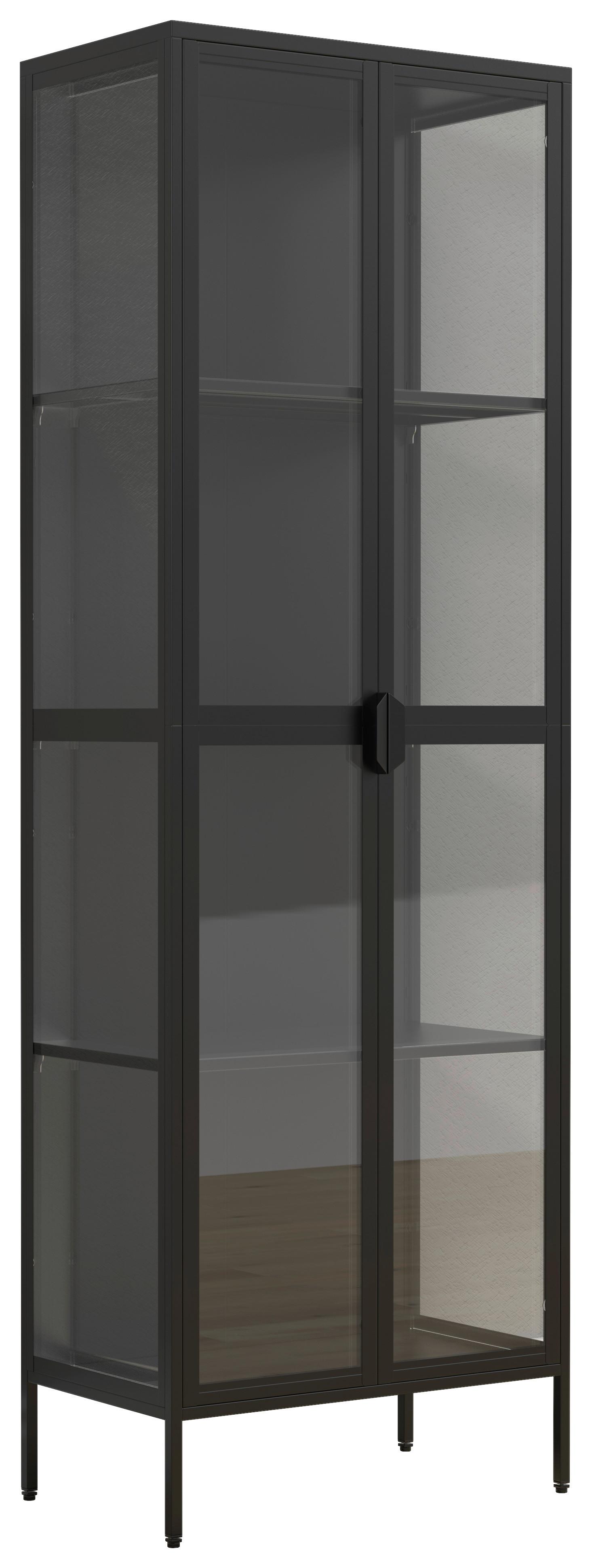 VITRINE Floka Schwarz B: 60 cm - Transparent/Schwarz, Design, Glas/Metall (60/180/35cm) - MID.YOU