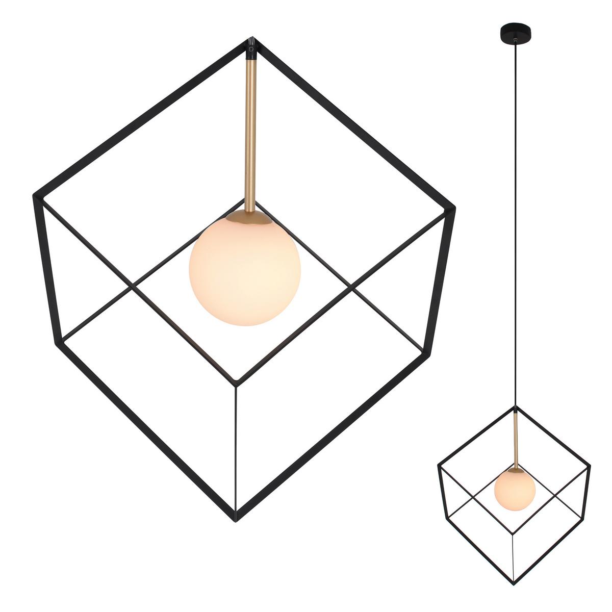 Hängeleuchte Cadre H: 130 cm 1-Flammig, Würfelform - Schwarz/Weiß, Design, Glas/Metall (30/130cm) - Näve