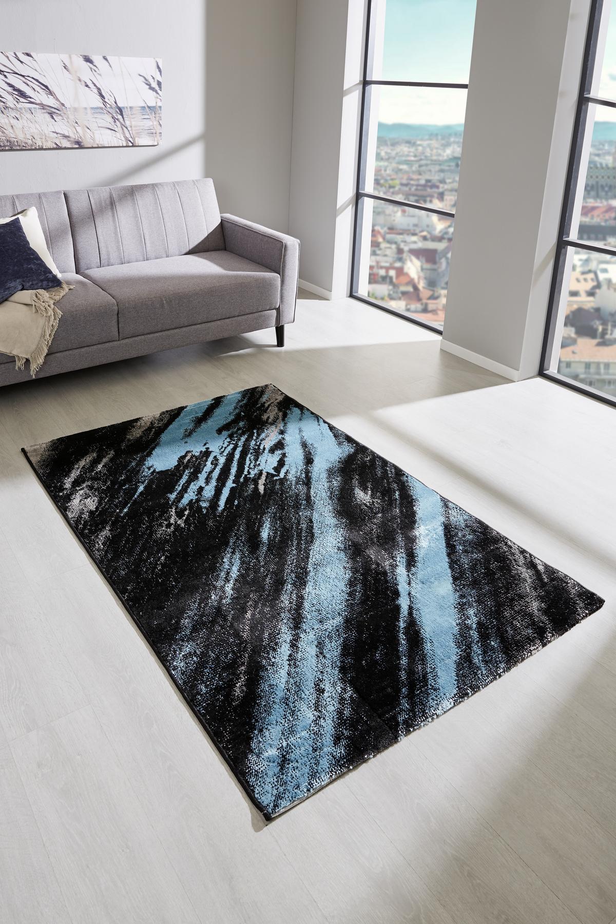 Webteppich Blau/Schwarz/Beige 120x170 cm - Blau/Beige, Basics, Textil (120/170cm) - James Wood