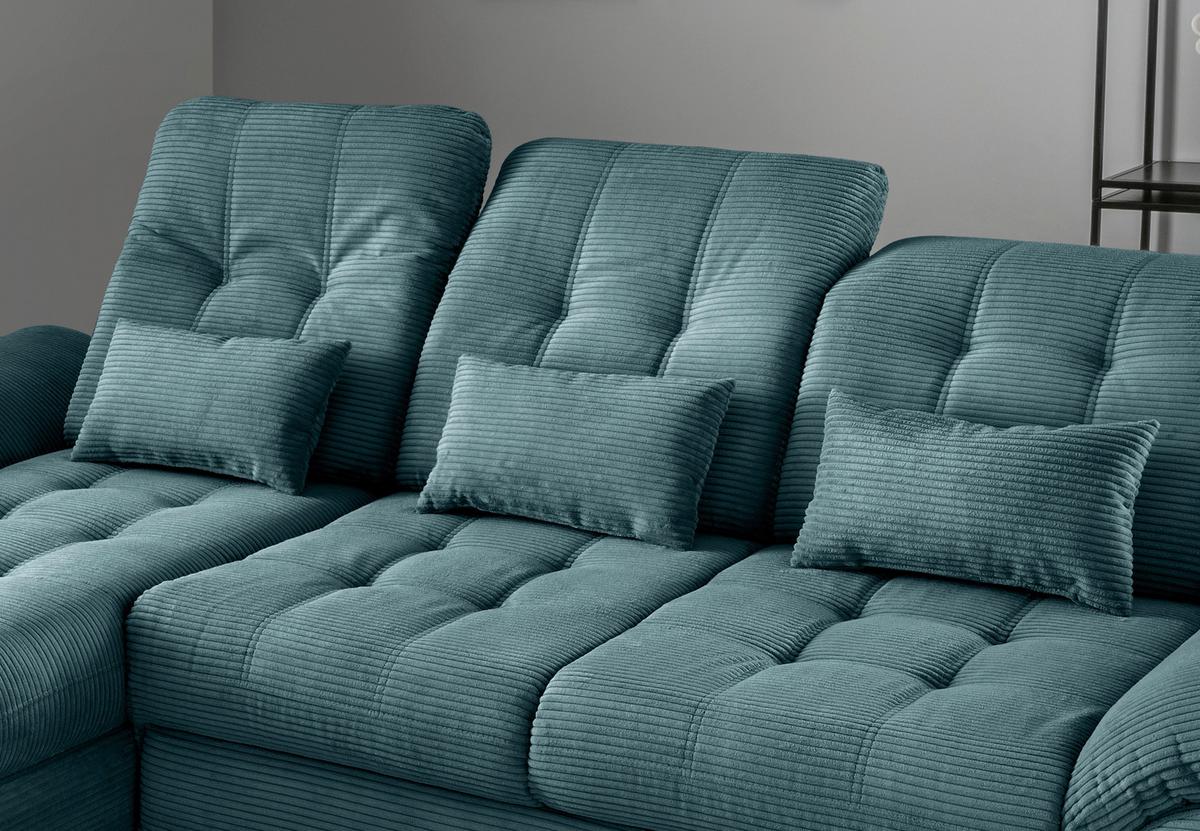 Eckschlafsofa Delphino, Petrol S: 189x273 cm - Petrol/Schwarz, MODERN, Textil (189/273cm) - Livetastic