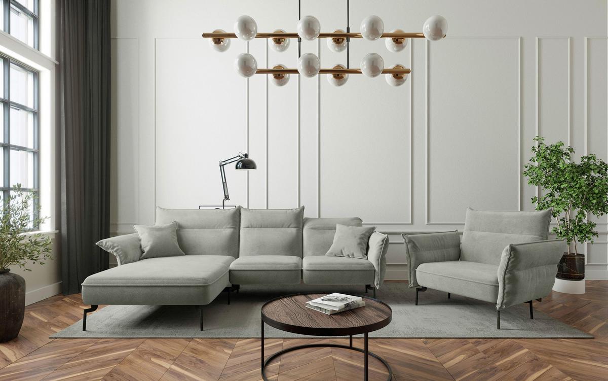 Sitzgarnitur Jakarta - Edelstahlfarben/Hellgrau, Design, Textil (185/265cm) - Livetastic