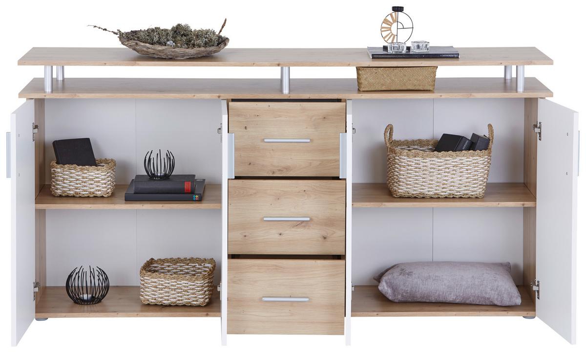 Komód Lift 176/90 Cm - tölgyfa színű/fehér, Modern, faalapú anyag (176/90/38cm)