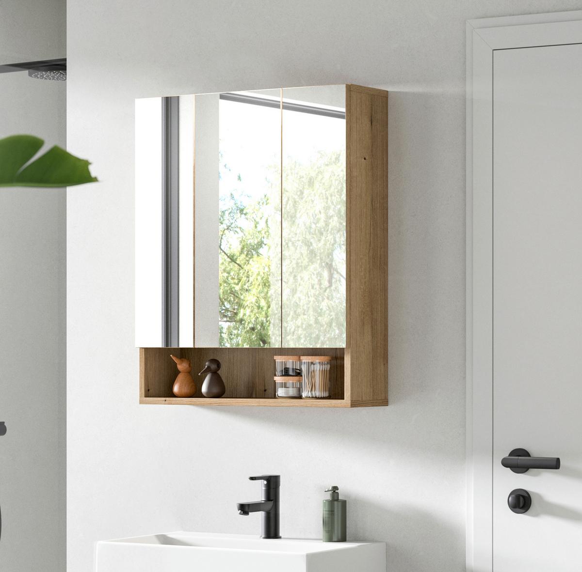 Spiegelschrank Aqua Eichefarben B: 60cm - Eichefarben, Trend, Glas/Holzwerkstoff (60/74/18cm) - MID.YOU
