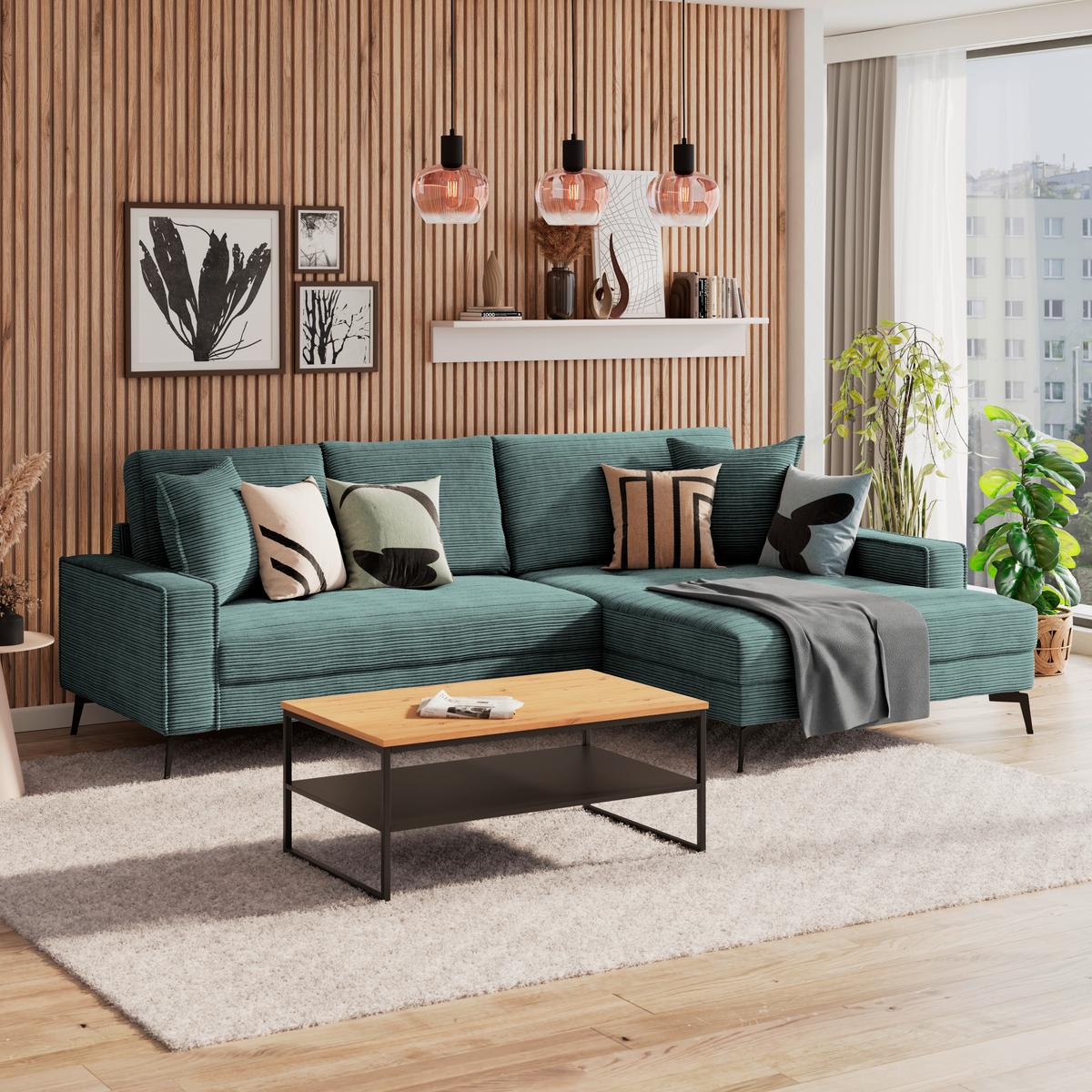 Ecksofa Zero mit Kissen Petrol 286x173 cm - Petrol/Schwarz, Trend, Textil (286/173cm)