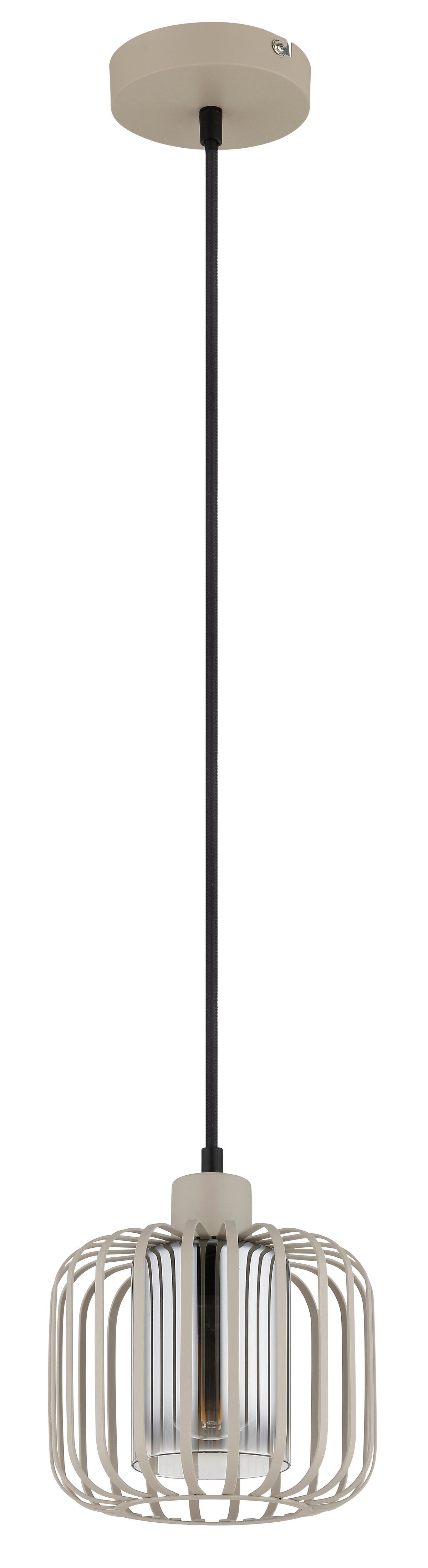 Hängeleuchte Greys D: 18 cm Klar Schwarz Sandfarben - Sandfarben/Klar, Design, Glas/Textil (18/120cm) - Globo