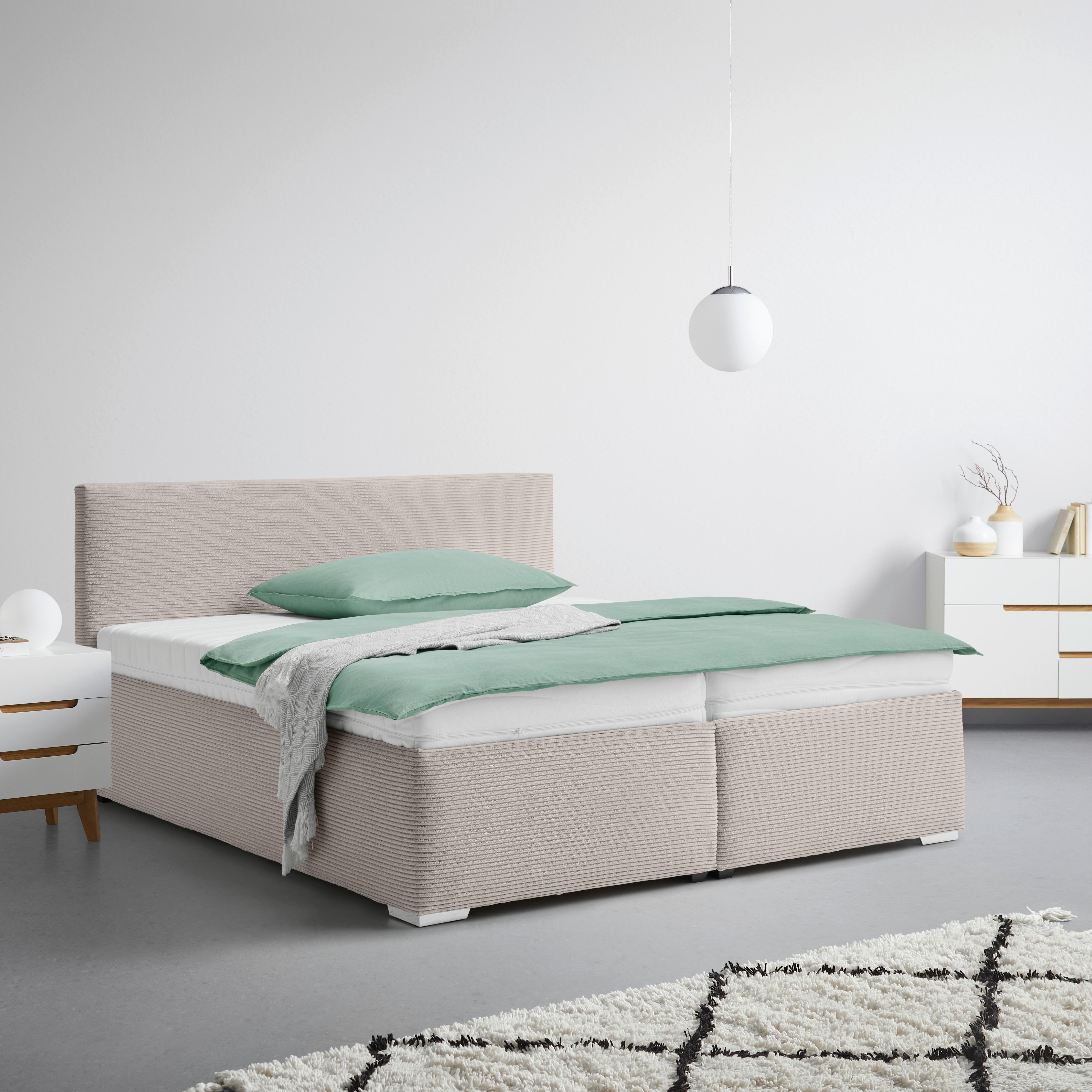 Čalúnená posteľ LESIA 160x200cm, poťah svetlohnedý - svetlohnedá/biela, Konventionell, kompozitné drevo/textil (160/200cm)