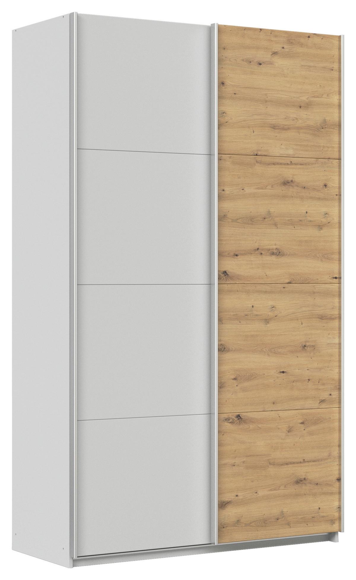 Schwebetürenschrank B: 136cm Feldkirch Seidengr/eiche Dekor - Hellgrau/Eiche Artisan, MODERN, Holzwerkstoff (136/229/62cm)