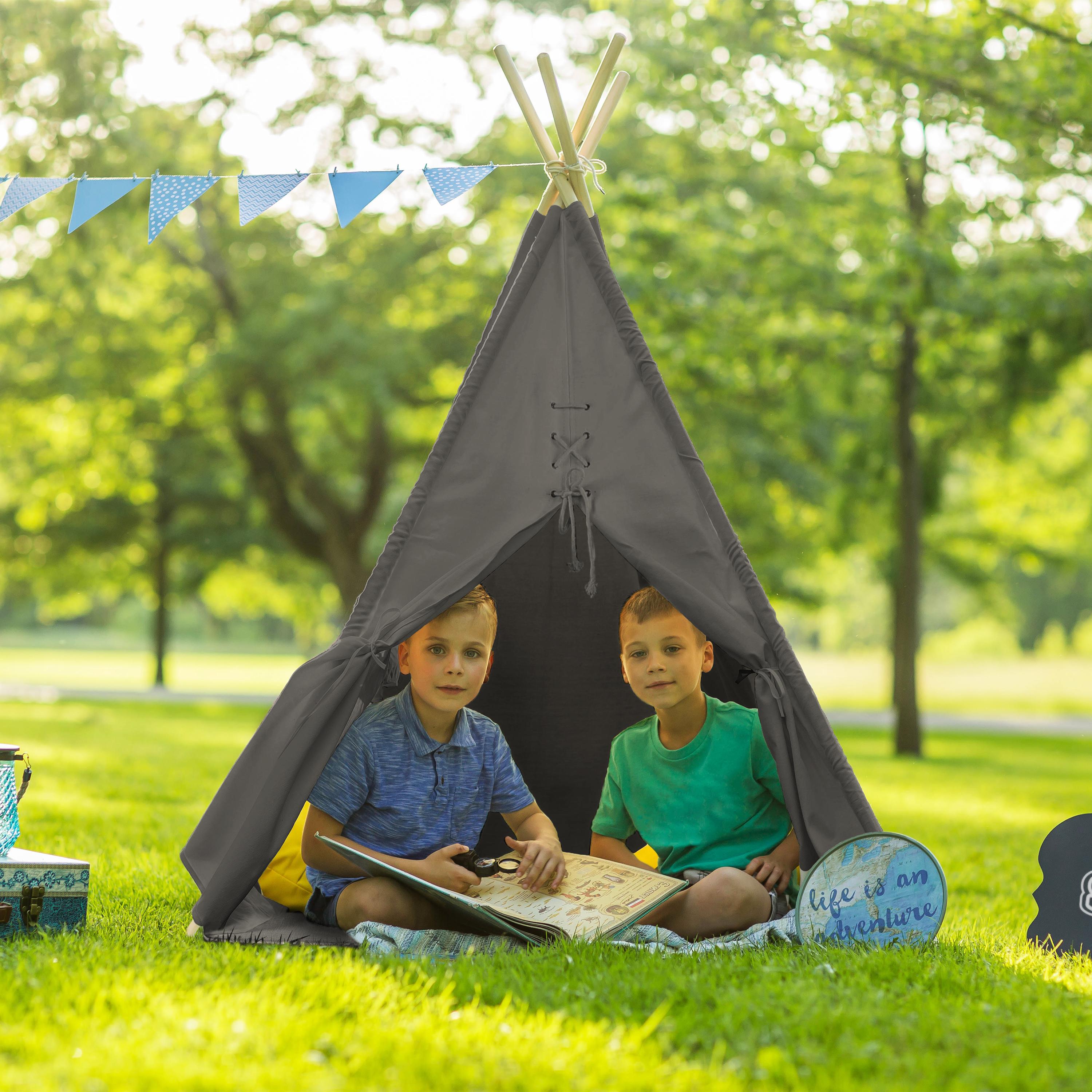 Spielzelt Tipi Mit Fenster Grau Sunny - Grau, LIFESTYLE, Textil (120/159,/120cm) - Ambia Garden