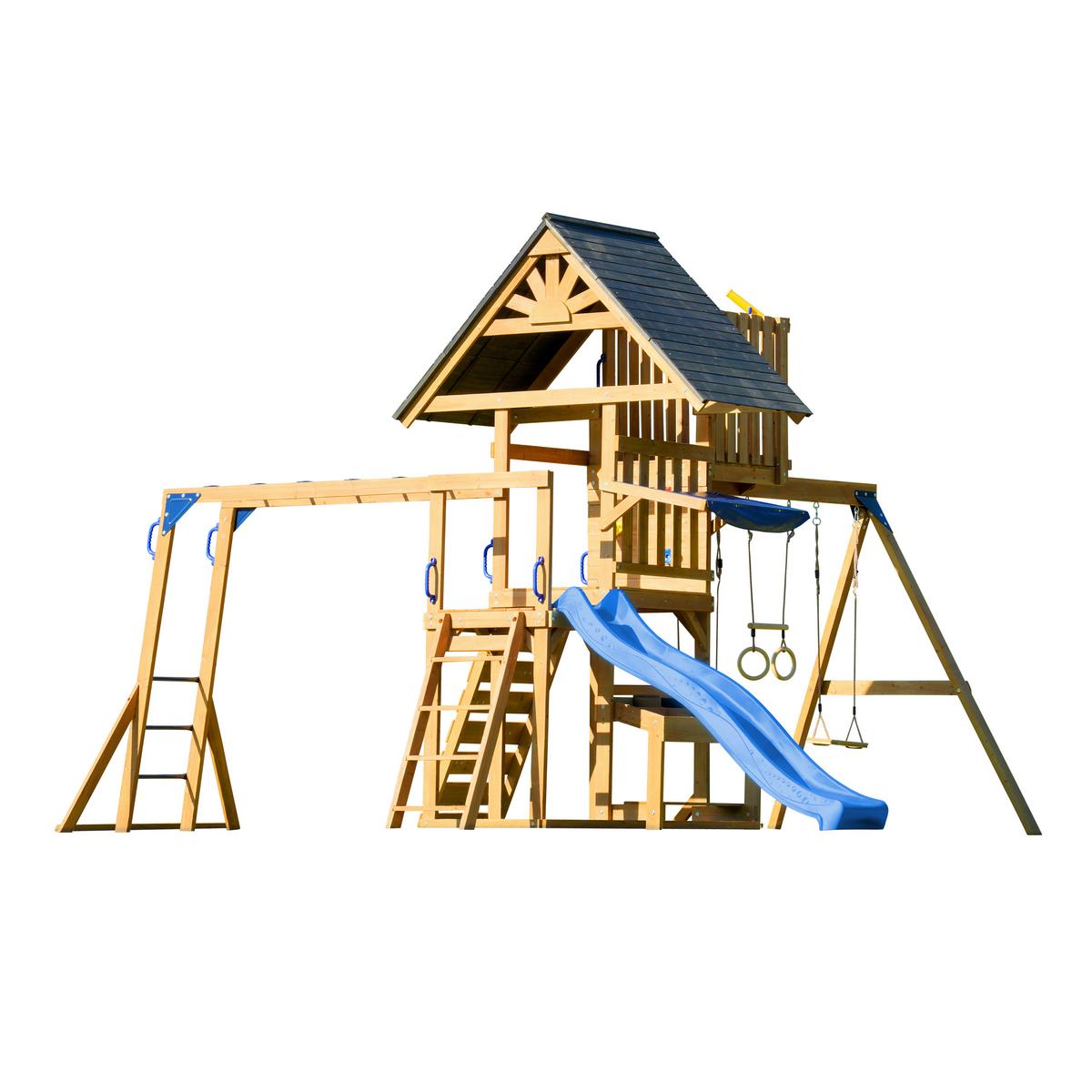Spielturm Mit Rutsche Blau - Blau/Anthrazit, Basics, Holz/Kunststoff (482/500/338cm) - Ambia Garden