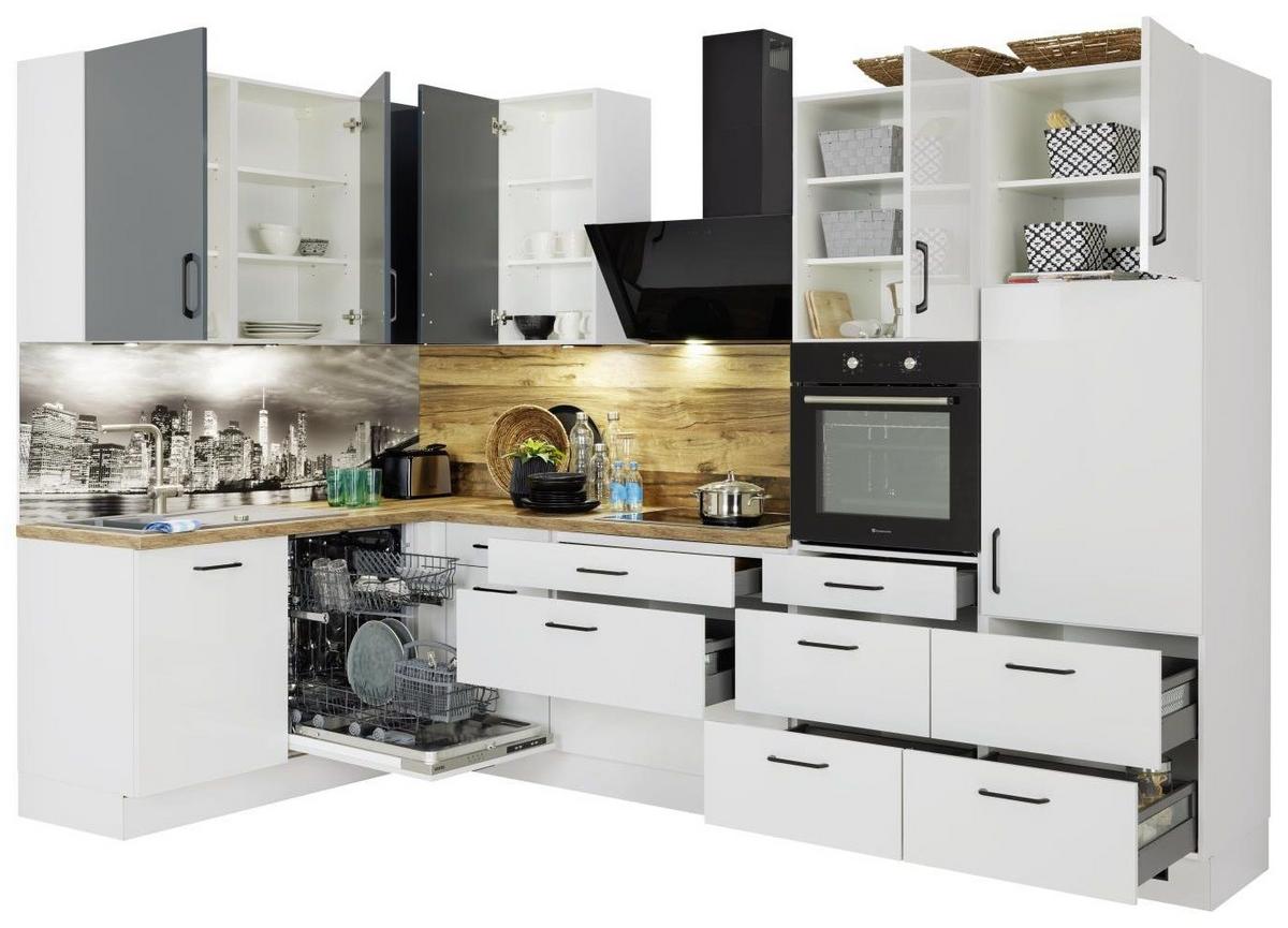 Eckküche Ip4050 ohne Geräte 185 X320 cm Space Grau/Eiche - Hellgrau, Basics (185/320cm) - Impuls