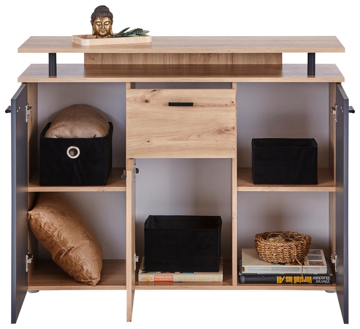 Kommode 117cm Leon2, Eiche Artisan - Anthrazit/Eiche Artisan, MODERN, Holzwerkstoff (117/92,3/38cm)