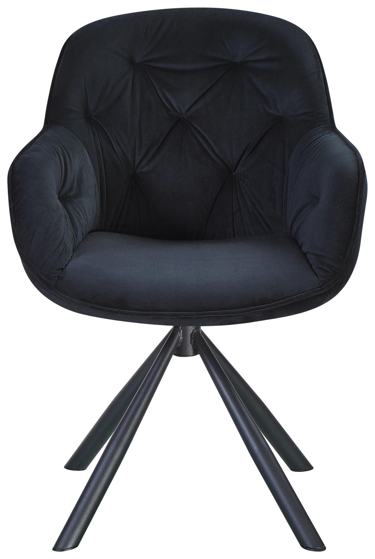 Armlehnstuhl Silvi Samt Schwaz 360° drehbar - Schwarz, KONVENTIONELL, Textil/Metall (62/85/62cm)