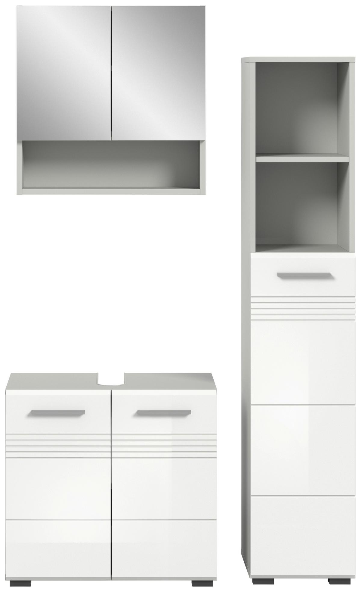 Badezimmer Copa Grau Weiß Hg B: 120 Cm - Weiß Hochglanz/Schwarz, MODERN, Holzwerkstoff (90cm) - MID.YOU