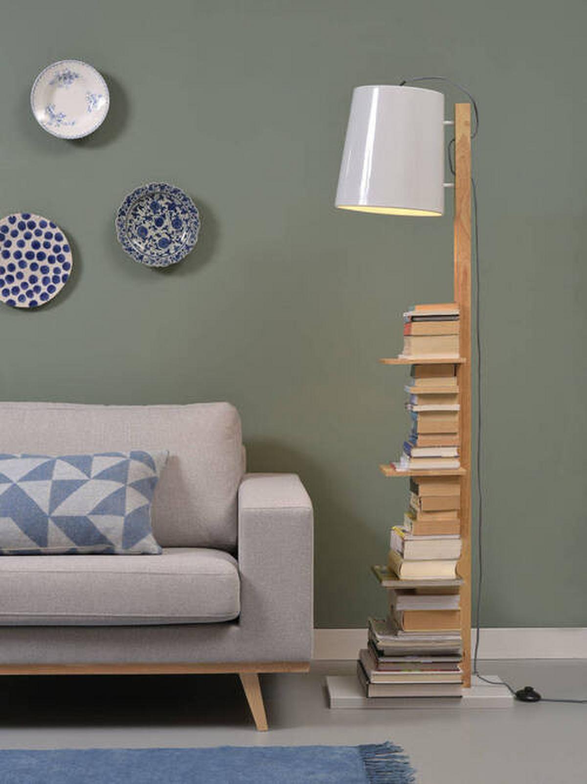 Stehlampe Holz Cambridge dimmbar Weiß/Braun - Weiß, Design, Holz/Metall (30/168/49cm) - It's about Romi