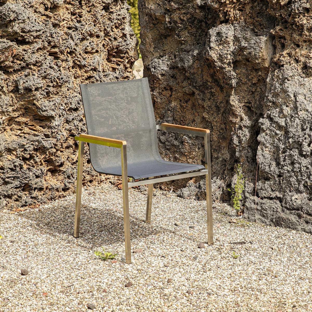 Gartengarnitur 7-teilig Sydney Edelstahl/holz/glaskeramik - Silberfarben/Grau, Basics, Glas/Holz (160/74/90cm) - Gardenson