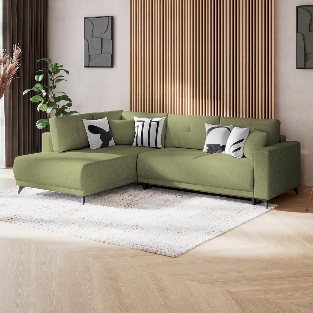 Ecksofa mit Schlaffunktion & Bettkasten Texas Grün - Schwarz/Grün, KONVENTIONELL, Holz (203/259cm)