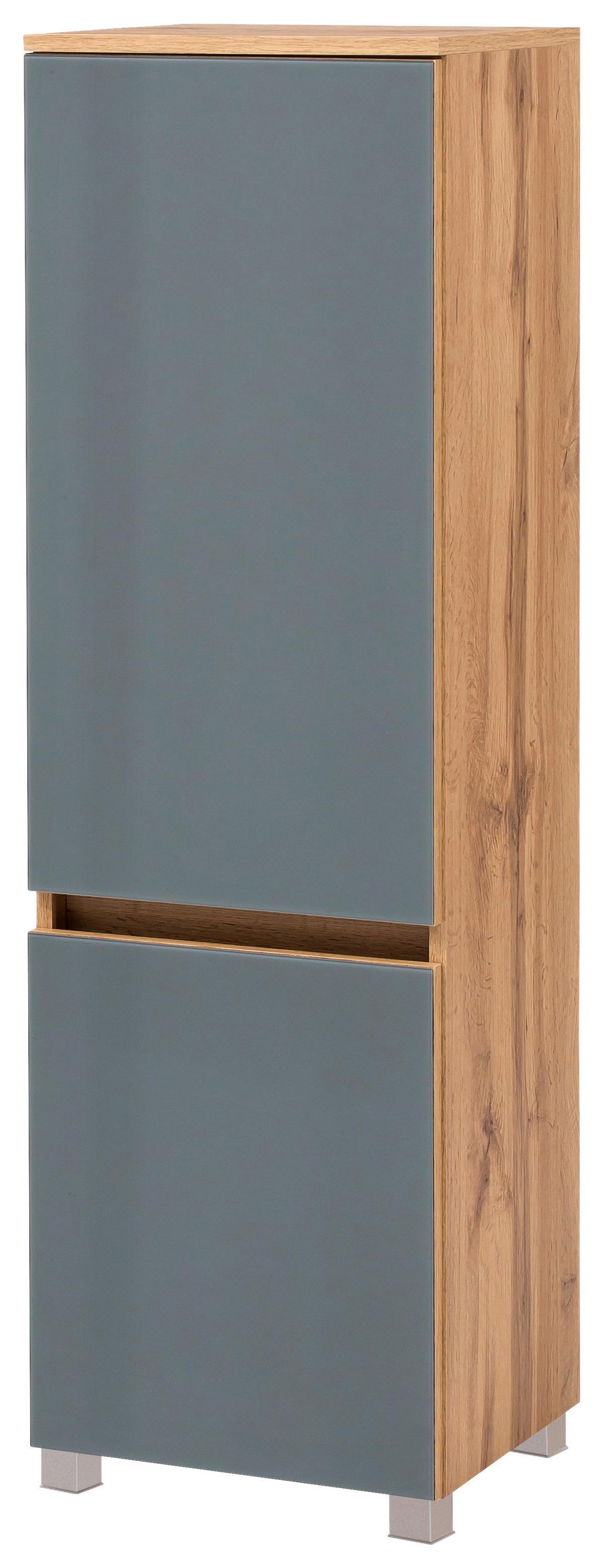 Midischrank mit Türdämpfung Helsinki 40cm Grau/Eiche Dekor - Eichefarben/Silberfarben, KONVENTIONELL, Glas/Holzwerkstoff (40/130/35cm) - Held