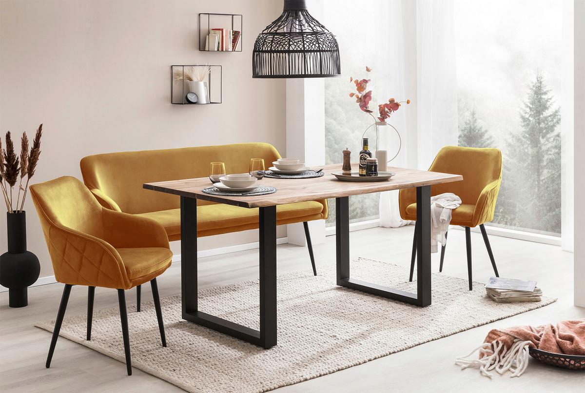 Sitzbank Senfgelb B: 160 cm - Senfgelb/Schwarz, MODERN, Textil (160/85/61cm) - Livetastic