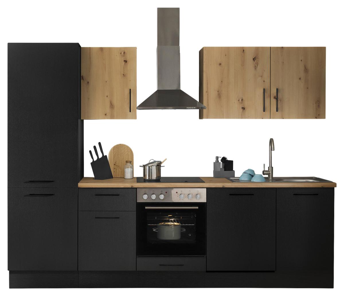 Küchenblock Turin Schwarz/eiche Dekor B: 280 Cm - Schwarz/Eiche Artisan, Basics, Holzwerkstoff (280cm) - MID.YOU