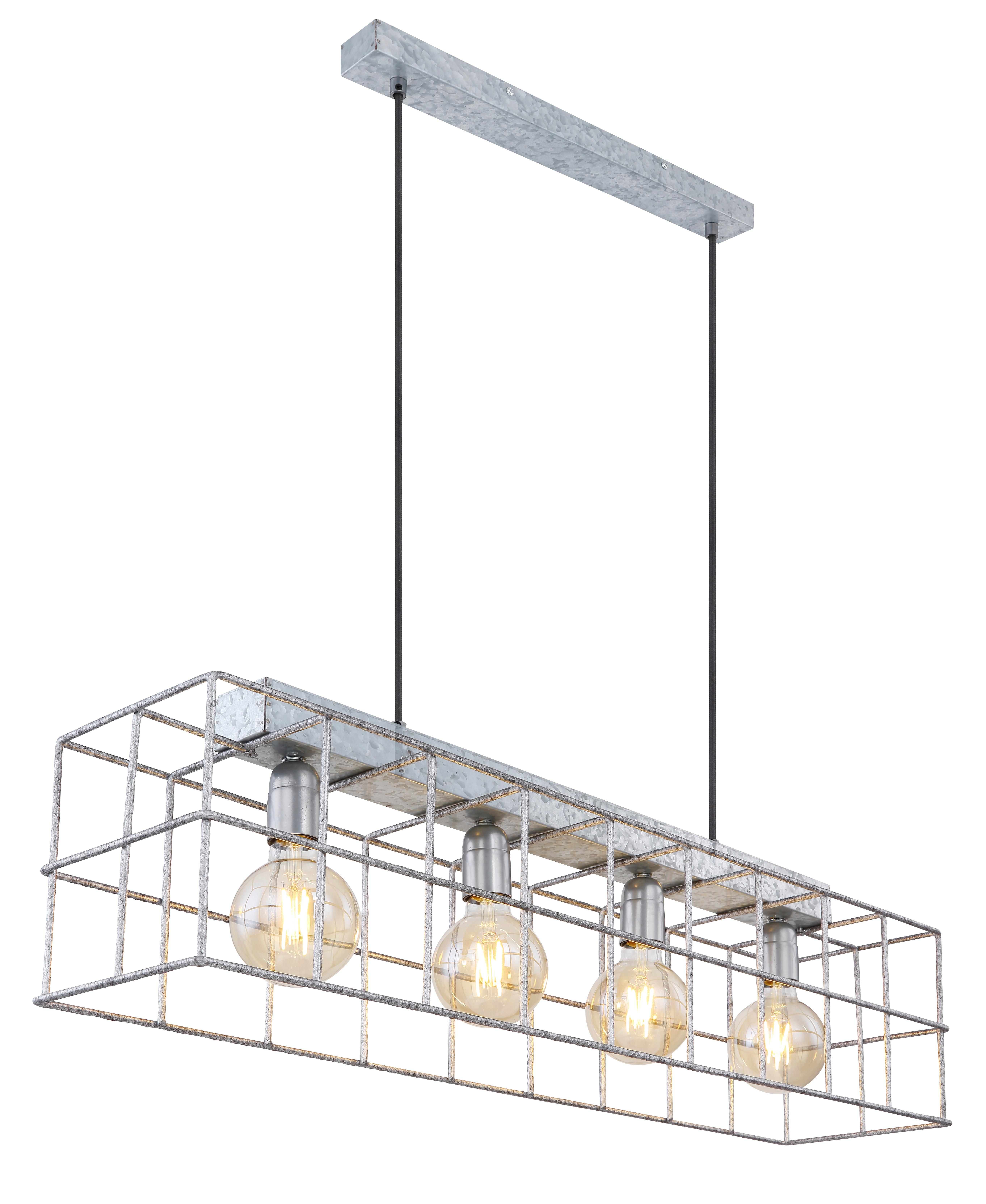 Hängeleuchte Merril H: 150 Cm 4-Flammig Zinkfarben - Zinkfarben, Design, Metall (90/20/150cm) - Globo