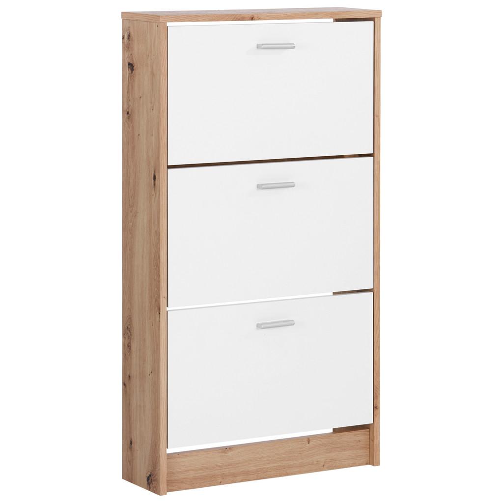 Schuhkipper Da13 3 Klappen 6 Paar Weiß/eiche Dekor B: 58 Cm
