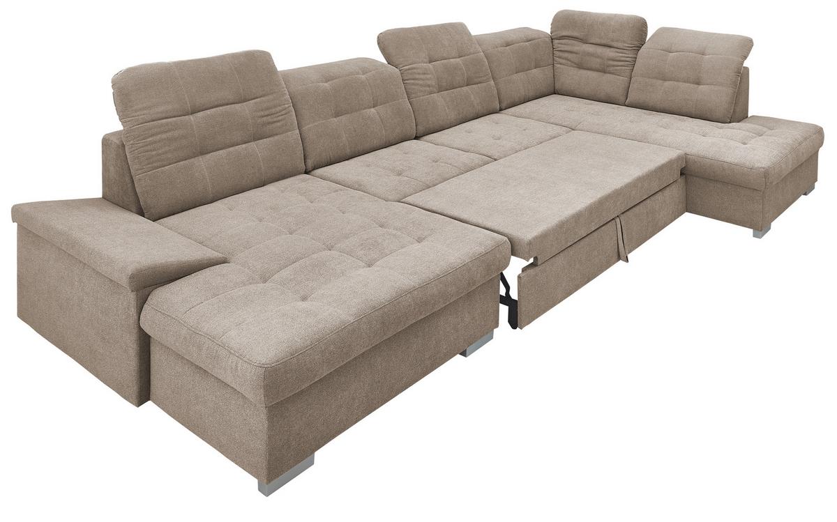 Wohnlandschaft Zira Mit Schlaffunktion Taupe - Taupe/Chromfarben, Design, Textil (169/330/212cm) - Livetastic