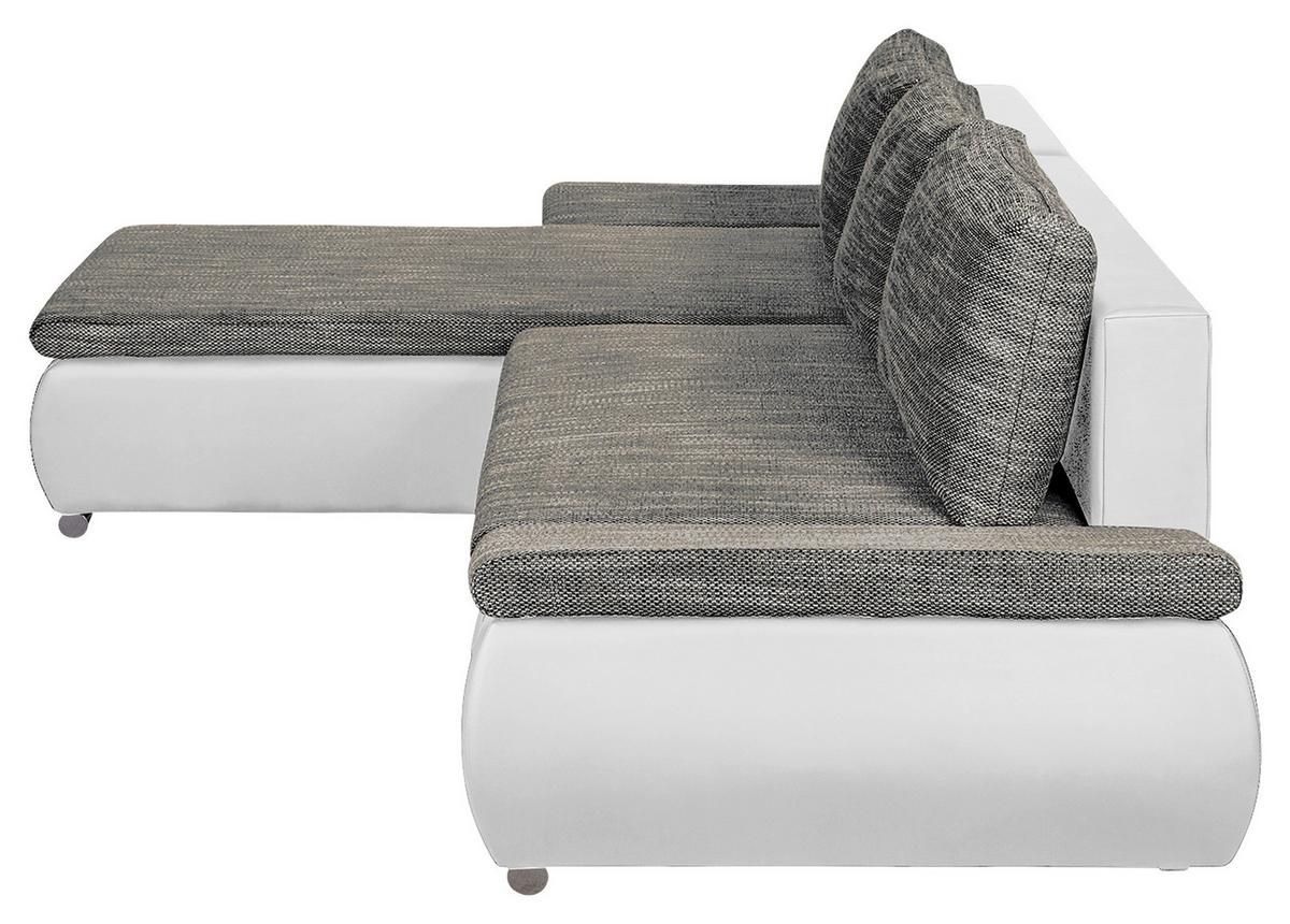 Ecksofa Acra Grau, Weiß B: 266x175 Cm - Chromfarben/Schwarz, Design, Textil (266/175cm) - Livetastic