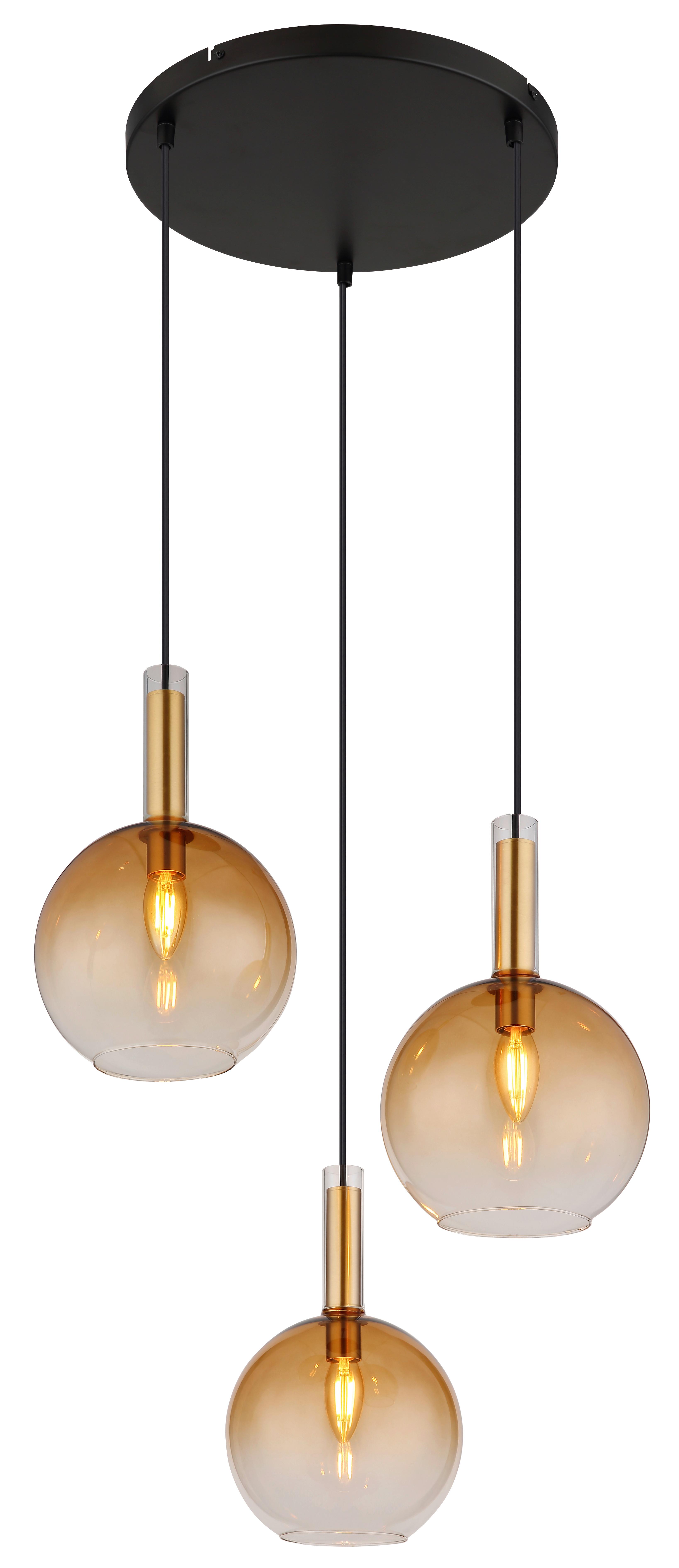 Hängeleuchte 16048-3hr - Messingfarben/Schwarz, KONVENTIONELL, Glas/Kunststoff (51/150cm) - Globo