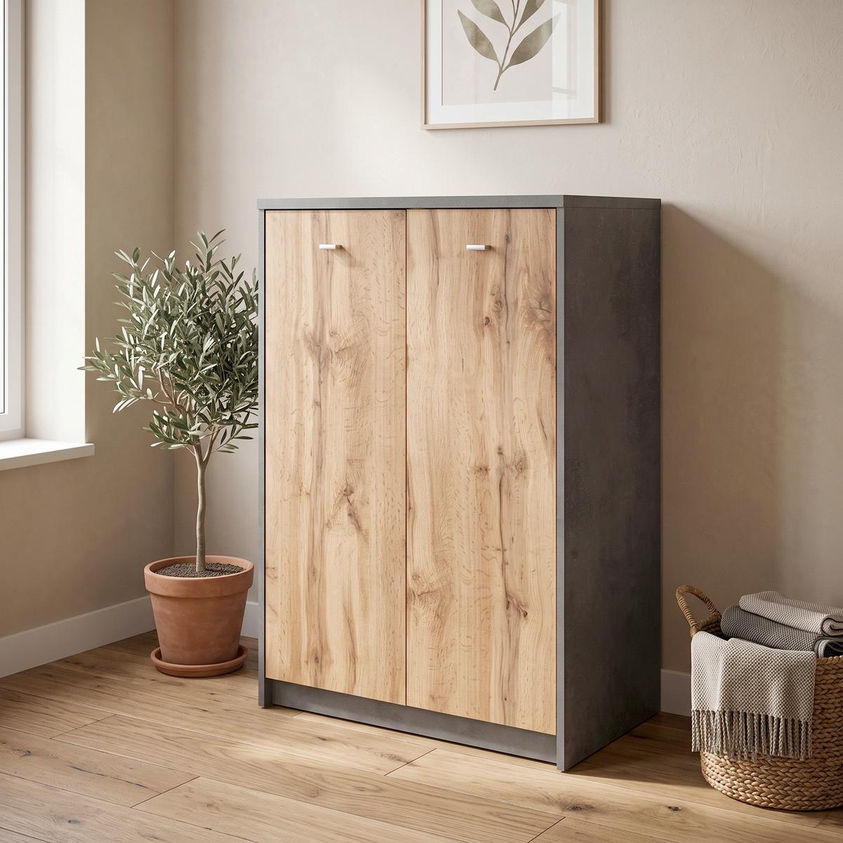 Kommode B 74cm 4-You, Beton Optik/Wotan Eiche Dekor - Eichefarben/Grau, MODERN, Holzwerkstoff (74/111.4/34,6cm)