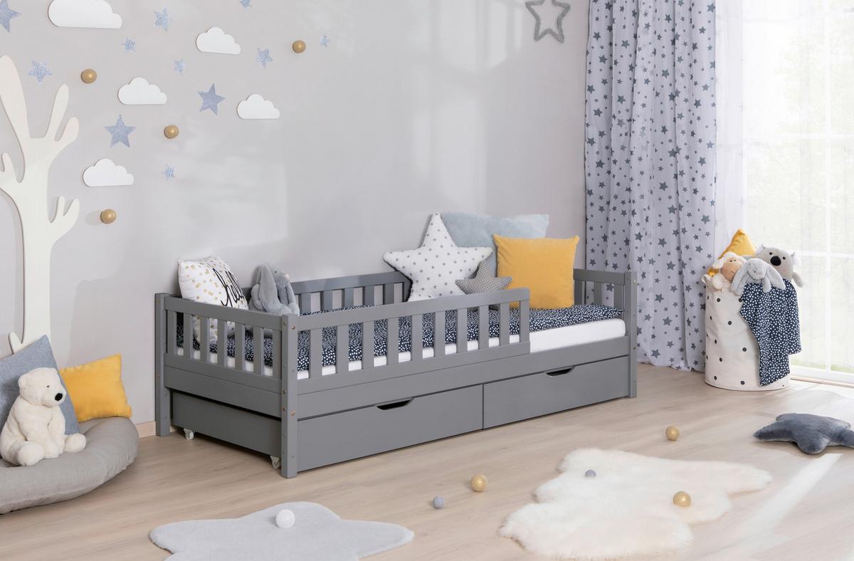 Hausbett Lou Bettschublade Hellgrau B: 90 Cm - Hellgrau/Naturfarben, MODERN, Holz (90/200cm) - MID.YOU
