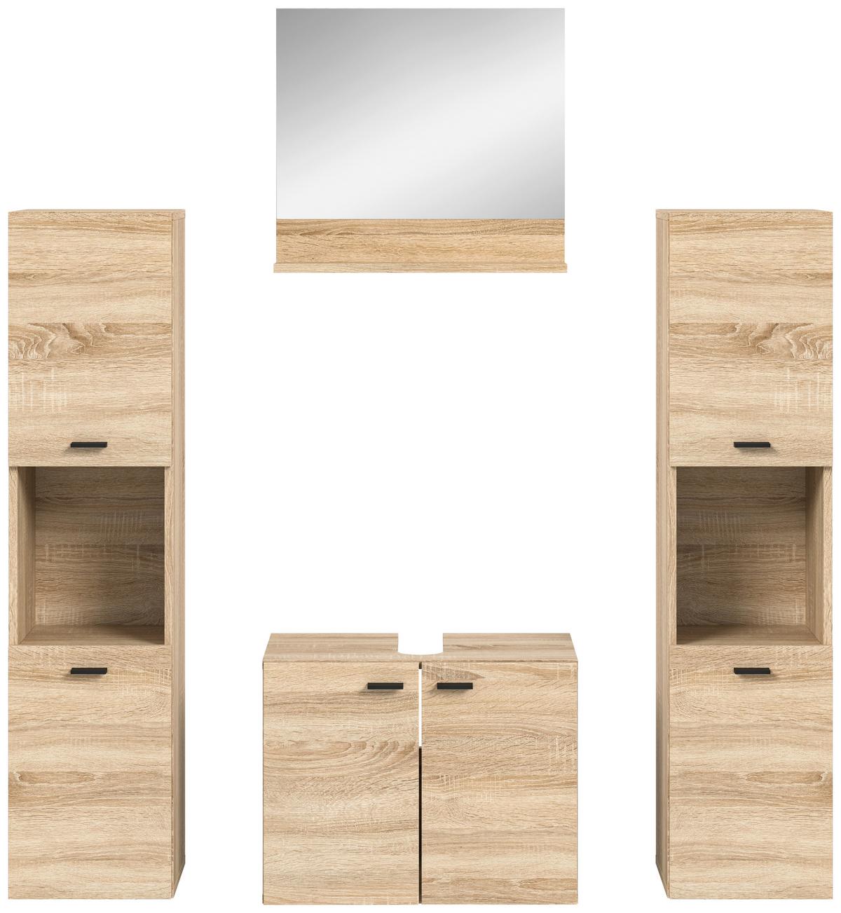 Badezimmer Boston Sonoma Eiche Dekor - Schwarz/Sonoma Eiche, MODERN, Glas/Holzwerkstoff (117cm) - MID.YOU