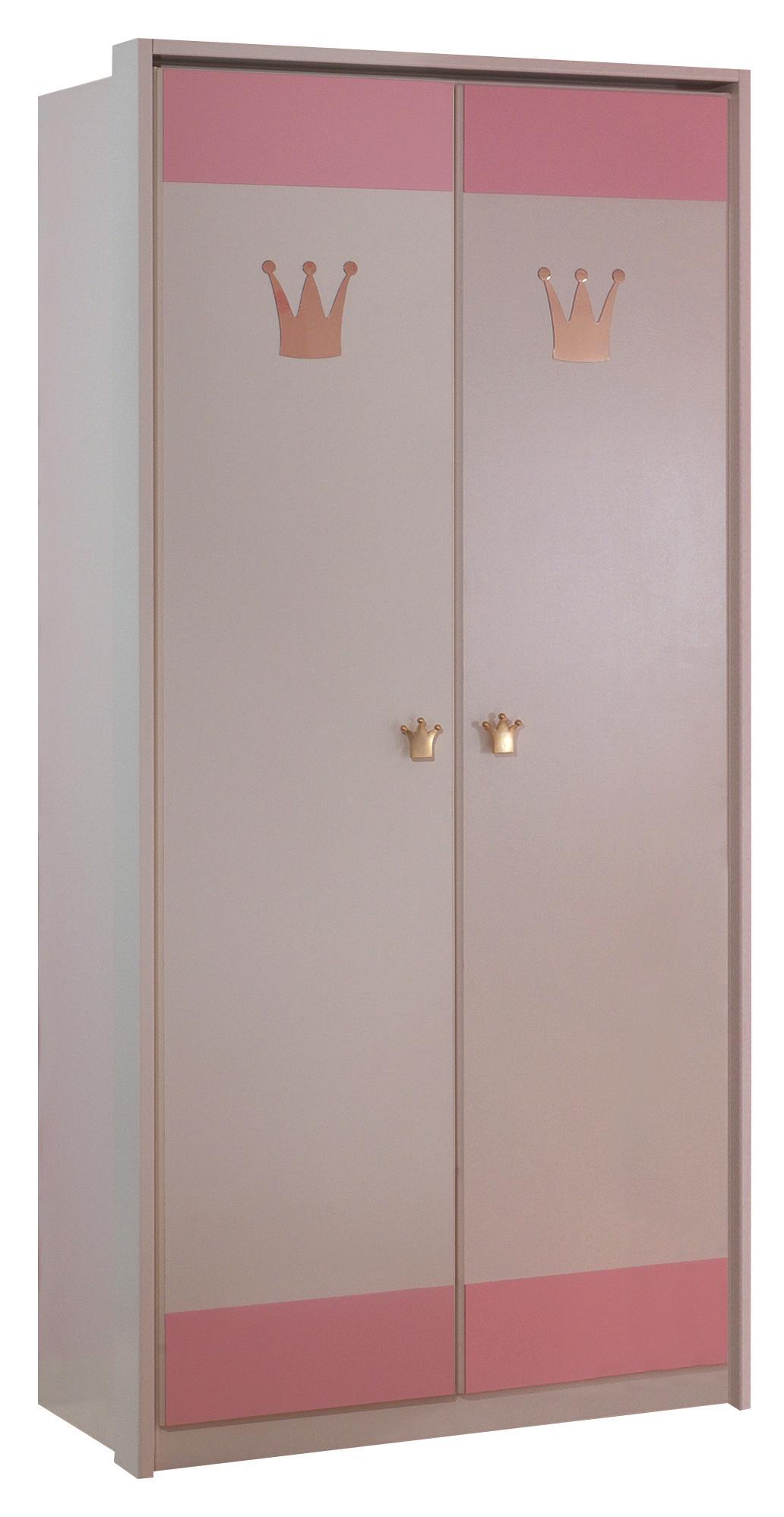 Kinderkleiderschrank Cindy B: ca. 95 cm - Rosa/Weiß, Holzwerkstoff (95/199/58cm) - Xora