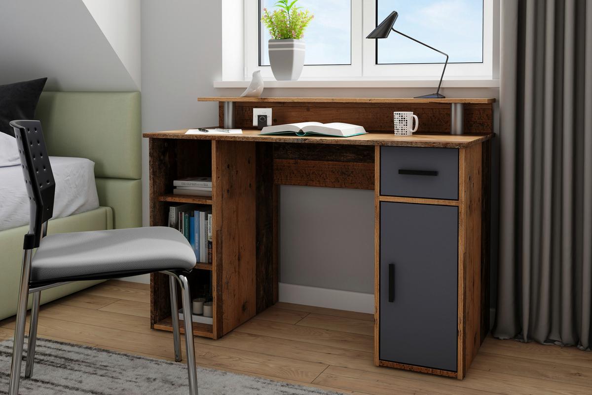 Schreibtisch mit Stauraum B 120 cm Diego, Alteiche Dekor - Alteiche/Anthrazit, MODERN, Holzwerkstoff (120/88/55cm) - MID.YOU