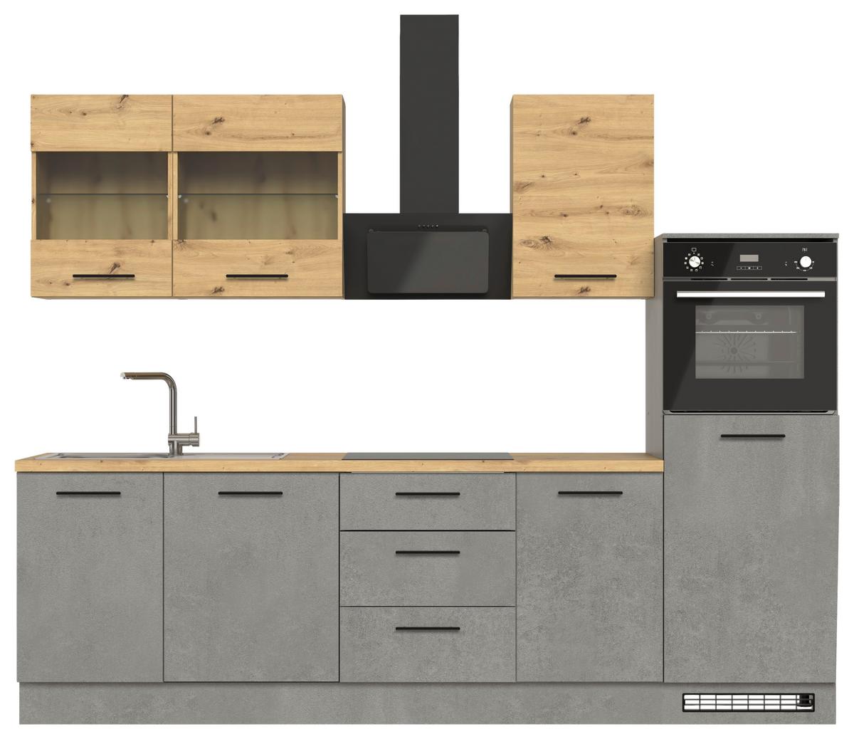 Küchenblock Capri D. Grau/eiche Dekor B: 280 Cm - Dunkelgrau/Eiche Artisan, Basics, Glas/Holzwerkstoff (280cm) - MID.YOU