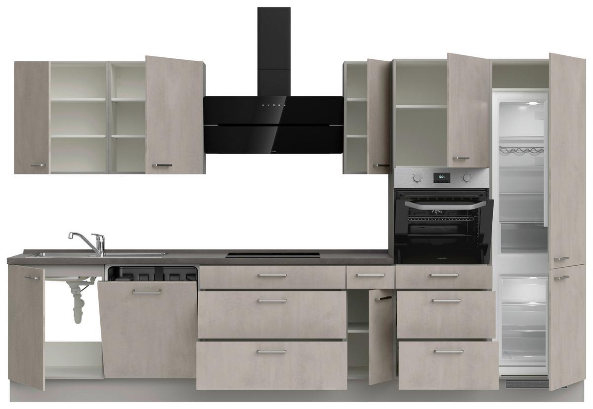 Kuchyňská linka 360 cm, šedý betón/ kamenná šedá - šedá/světle šedá, Moderní, kov/kompozitní dřevo (360cm) - Nobilia