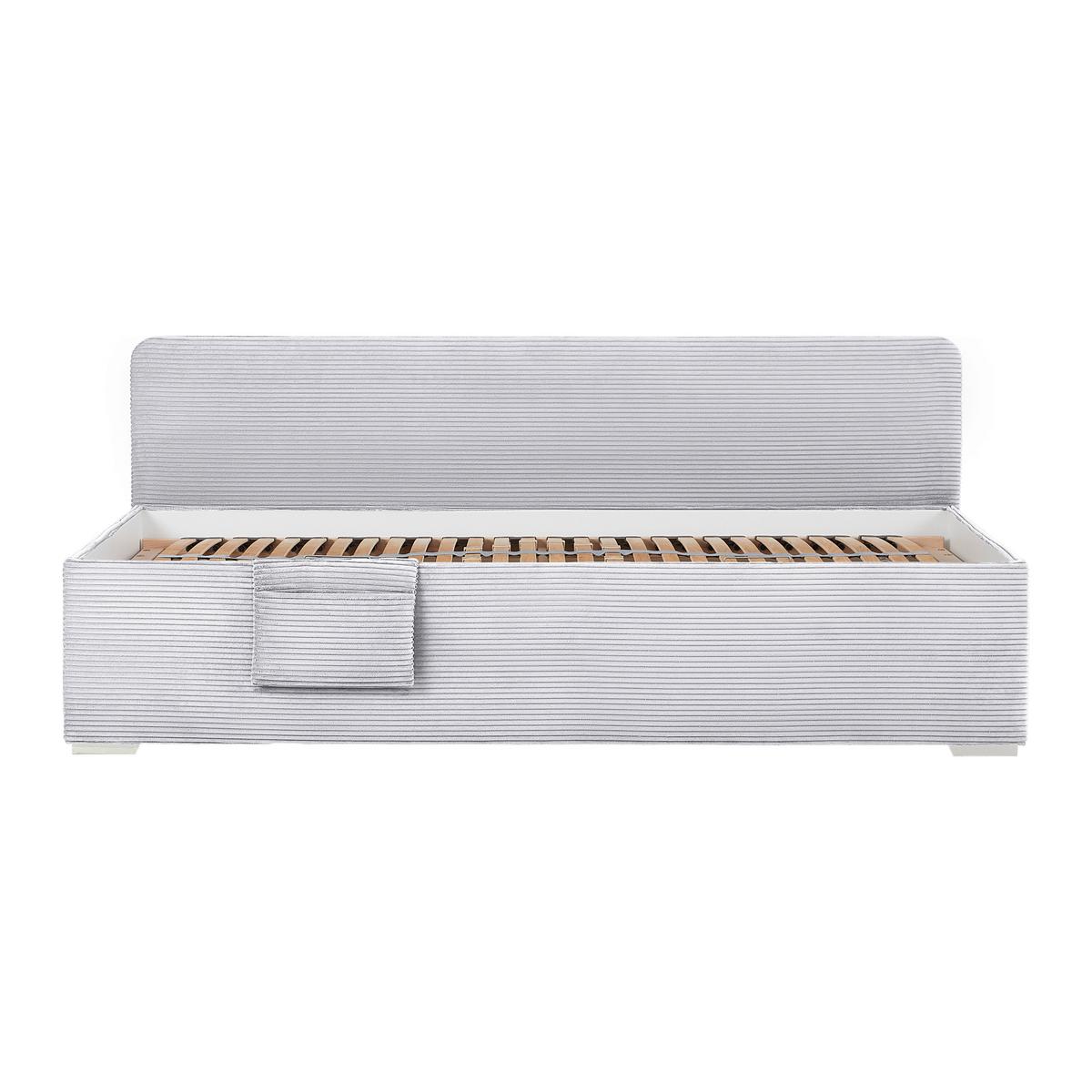 Posteľ Remi s bočnicami 90x200, poťah svetlosivý - prírodná farba/svetlosivá, Konventionell, drevo/textil (90/200cm) - Based