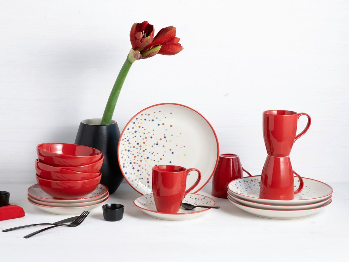 Kombiservice Joy Rot-bunt Creme, Rot 16-Tlg - Multicolor, Basics, Keramik - Creatable