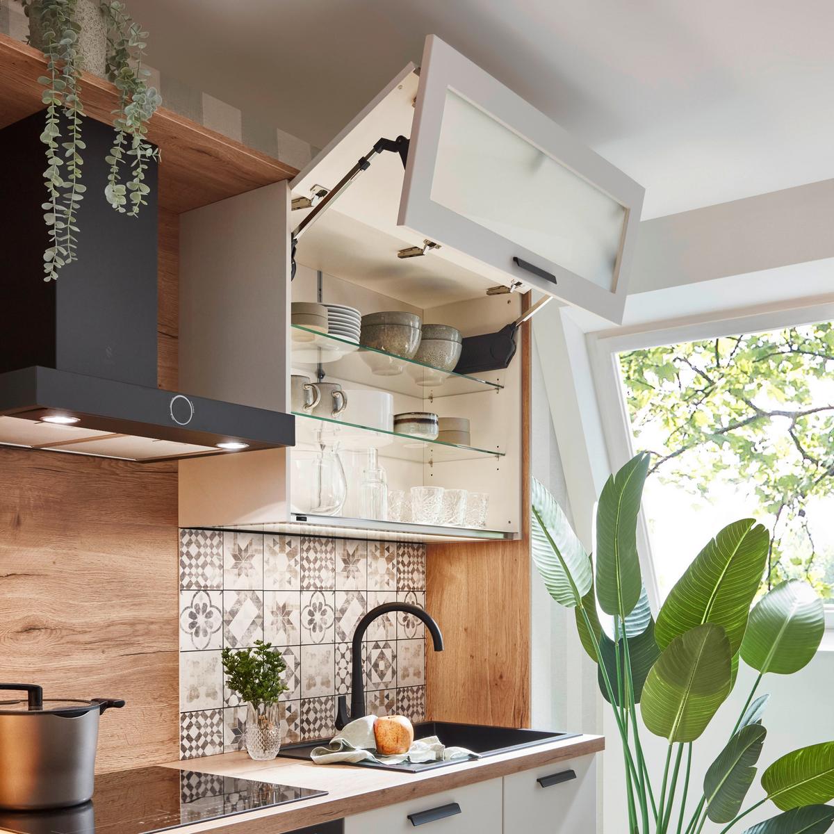Küchenblock Sofia - Eichefarben/Magnolie, Design, Holzwerkstoff (293cm) - Vertico