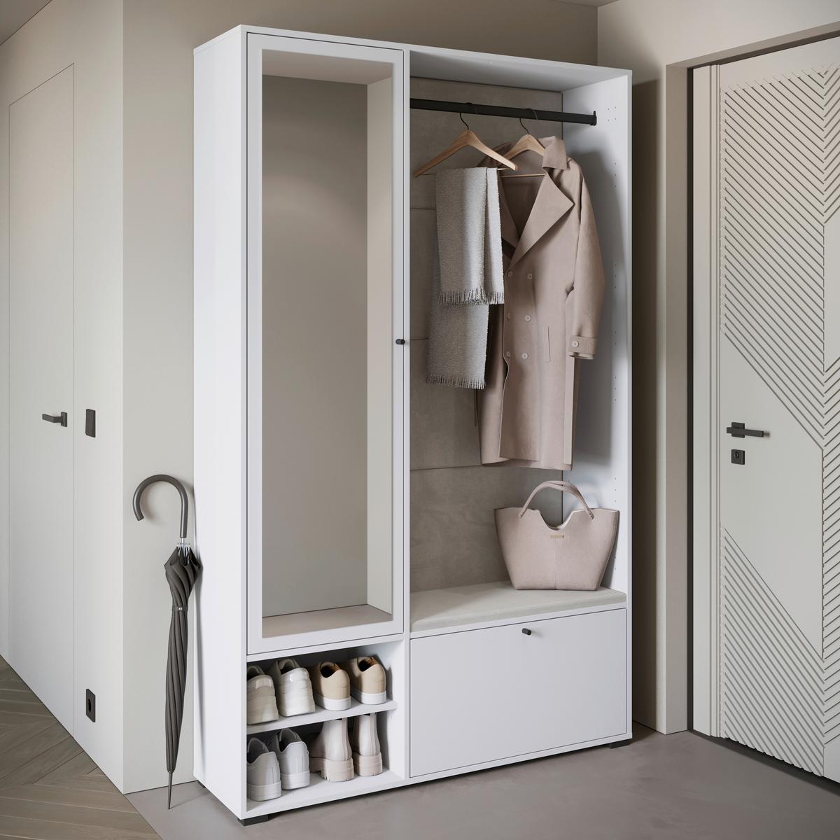 Garderobe Dino 013 Weiß B: 117,3 cm - Weiß, Basics, Holzwerkstoff (117,3/190/33cm) - P & B