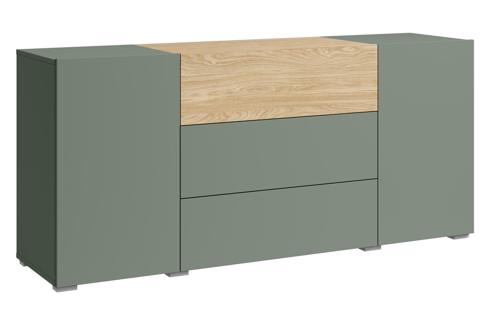 Sideboard 150cm Berlin 150 Salbeigrün/Eichefarben - Eichefarben/Salbeigrün, Design, Holzwerkstoff (150/68/38,5cm) - P & B