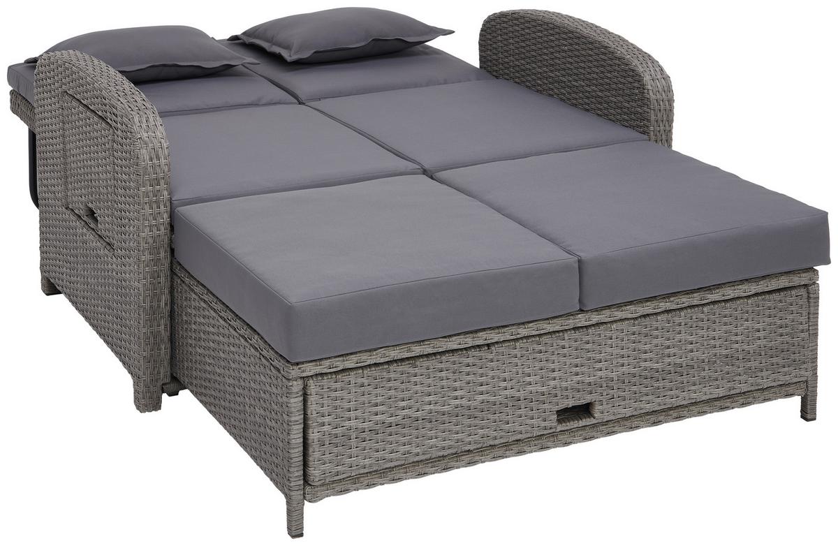 Loungesofa Havanna Kunststoffgeflecht mit Kissen - Braun/Grau, MODERN, Kunststoff/Textil (126/110/95/30,5/82/64cm) - Beldano