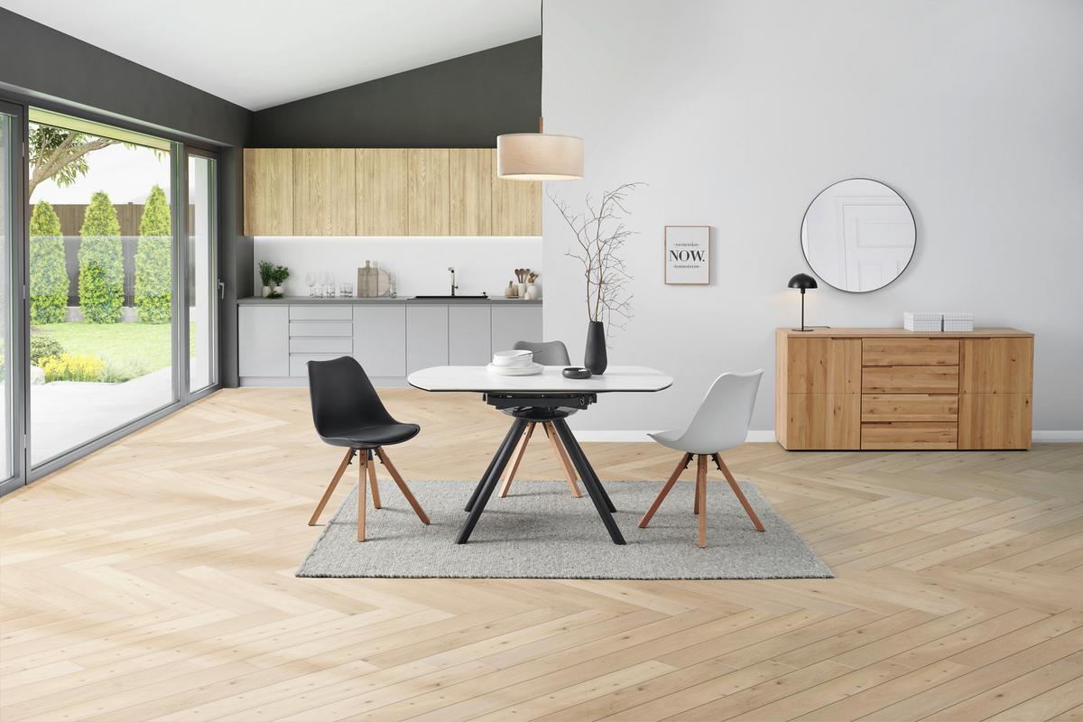 Esstisch Dalia - Schwarz/Weiß, LIFESTYLE, Glas/Keramik (80-130/75-77/130cm) - MID.YOU