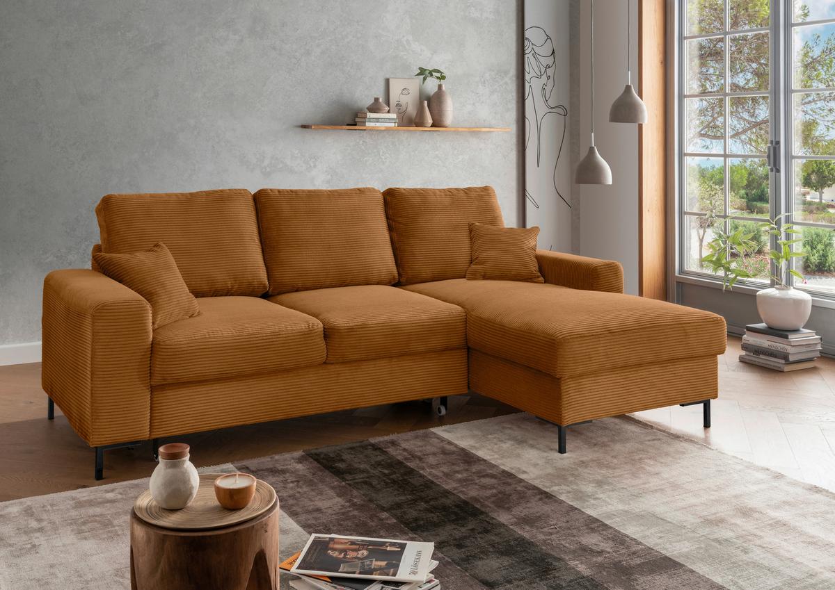 Eckschlafsofa Zona, Goldfarben S: 237x143 Cm - Goldfarben/Schwarz, KONVENTIONELL, Textil (237/143cm) - Livetastic