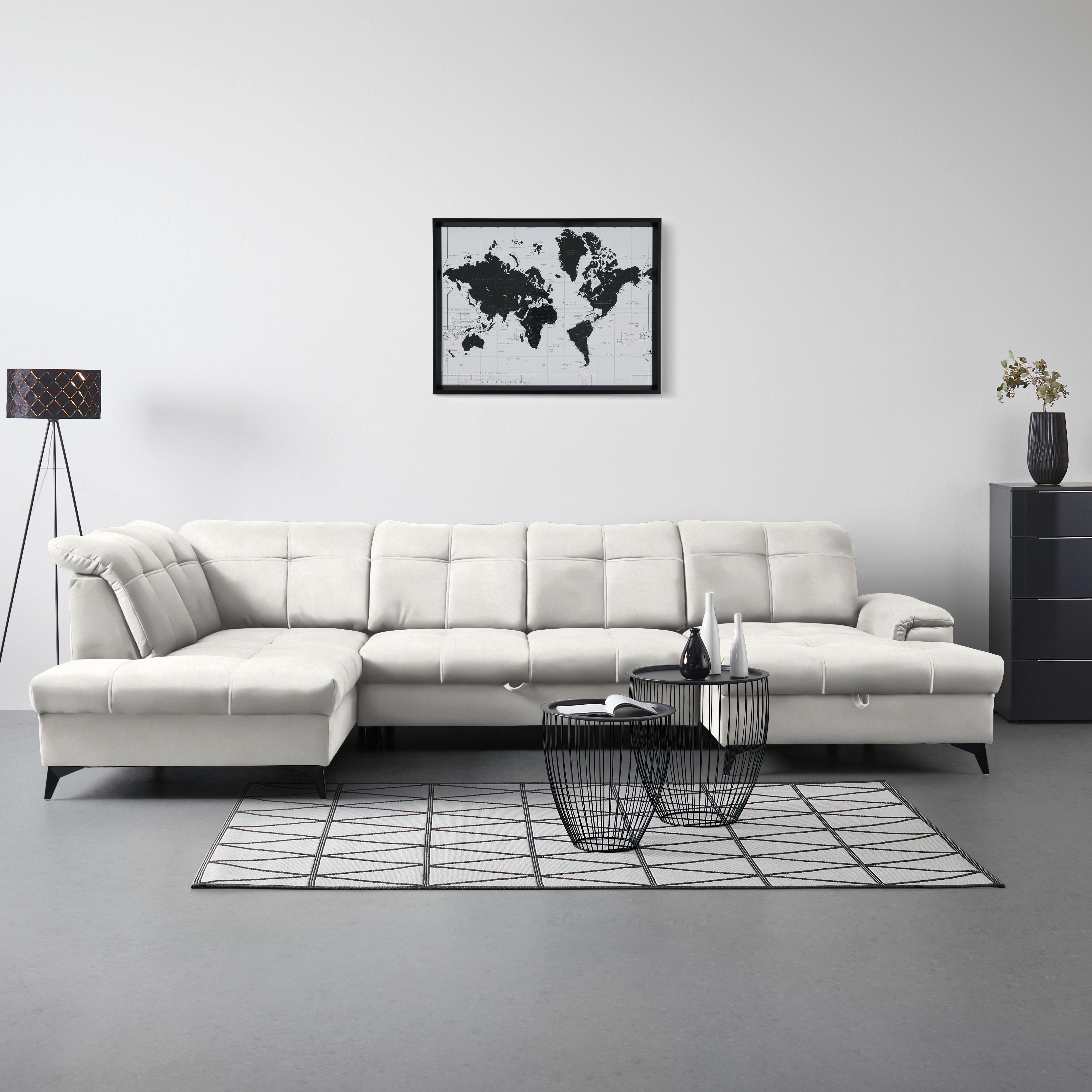 Rohová sedačka U SIERRA, levá, béžová CLOUD - černá/béžová, Moderní, kov/textil (230/364/181cm) - Mömax