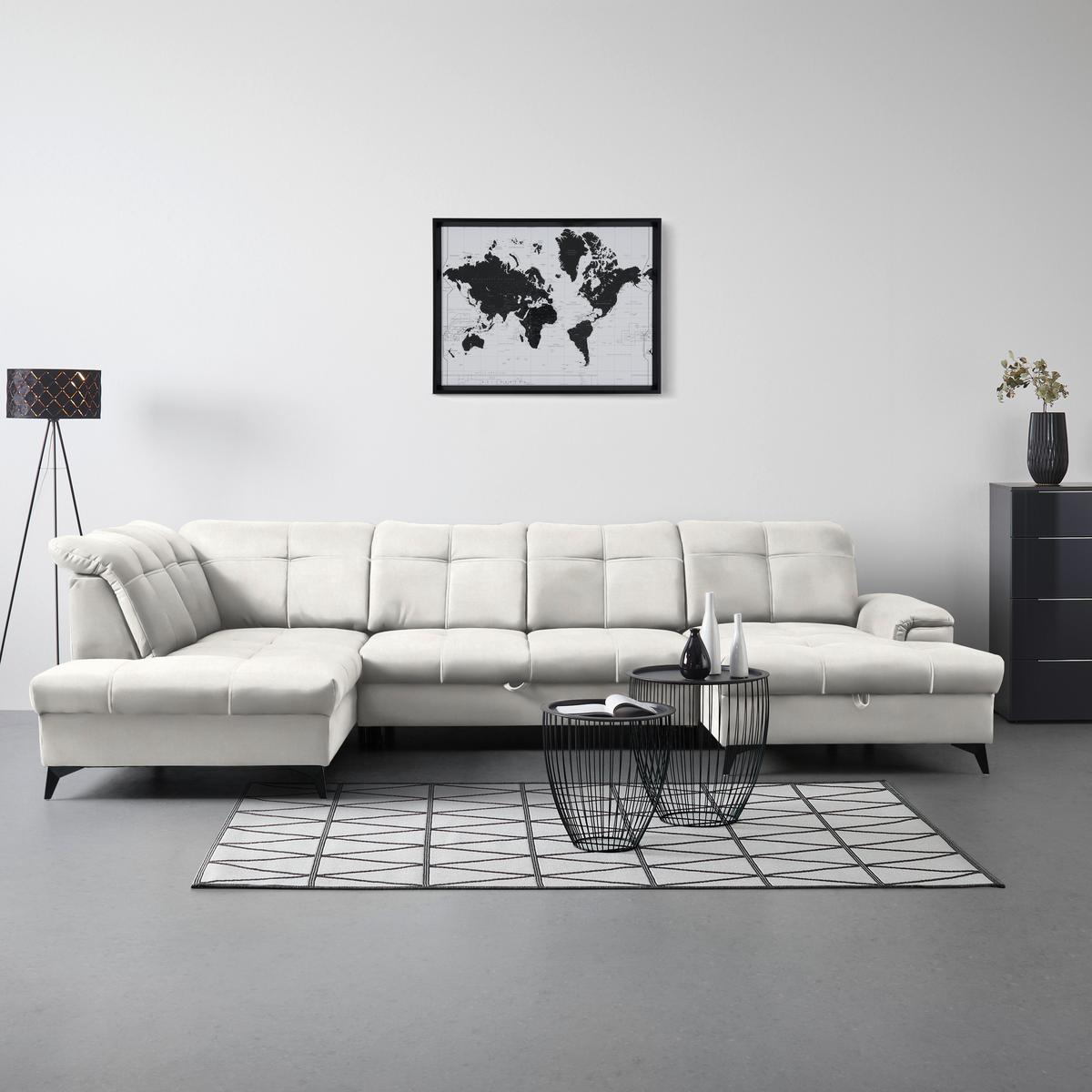 Sedacia súprava U SIERRA, ľavá, béžová CLOUD - čierna/béžová, Modern, kov/textil (230/364/181cm) - Mömax