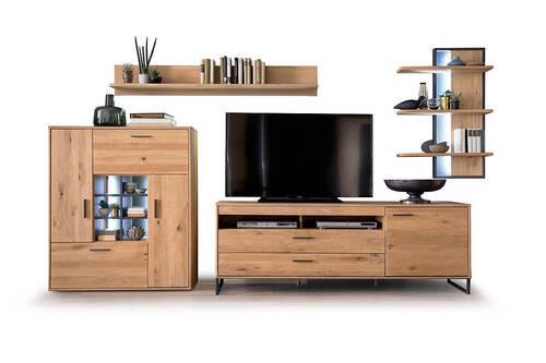 Wohnkombination teilmassiv 4--teilig. Portland Eichefarben - Eichefarben/Schwarz, Design, Holz/Holzwerkstoff (338/204/50cm) - Livetastic