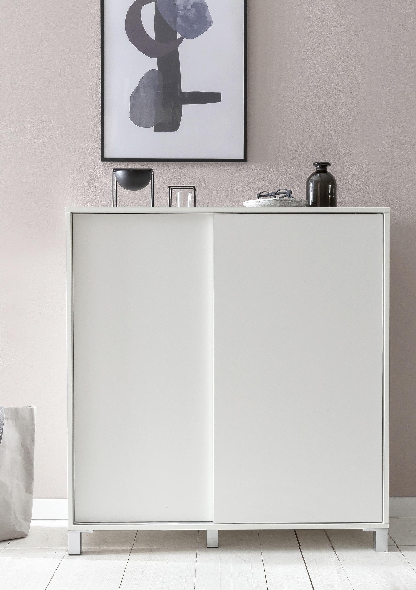 Skrinka na topánky wl5.712 biela - biela/strieborná, Konventionell, kompozitné drevo/plast (100/108/37,5cm) - MID.YOU
